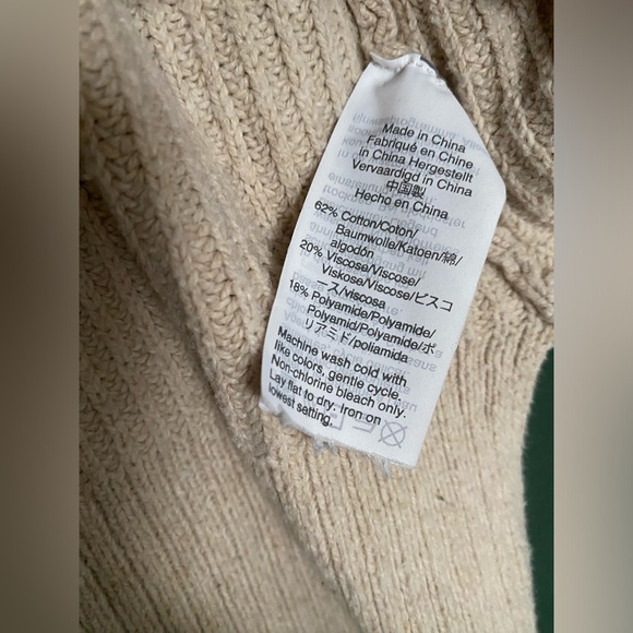 Madewell- cotton blend crewneck boxy fit cream beige ribbed sweater front pocket - Picture 7 of 12